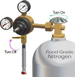6. Attach the regulator to the nitrogen (N2) tank and tighten.