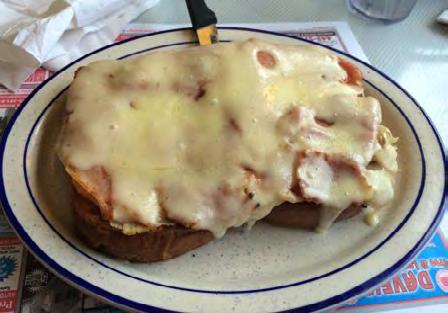 95 challah French toast topped with turkey, ham and melted Swiss cheese LUMBERJACK 8.