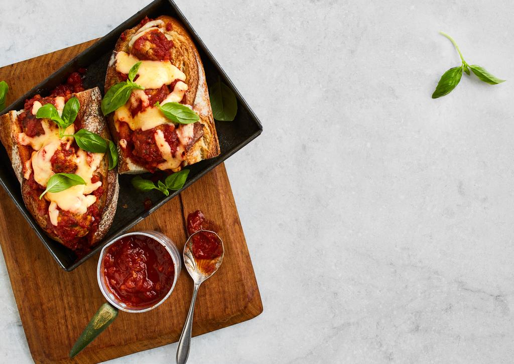 Chicken and Herb Meatball Sub Serves 6 3 BAKERS DELIGHT AUTHENTIC SOURDOUGH BAGUETTES CHICKEN MEATBALL MIX: 75 g BREADCRUMBS 500g CHICKEN MINCE 2 CLOVES GARLIC, MINCED 4 SPRING ONIONS, FINELY CHOPPED