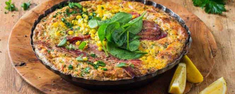 Cheesy Bacon and Corn Tart Thursday 8th March 00:40:00 00:15:00 4 This easy to prepare tart is full of smoky bacon flavour combined with the sweetness of corn perfect for a weekend lunch or light
