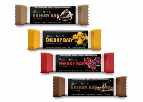 Energy Bars: Here with explanation sheet for the bars Plus Nutritional Analysis: Vitamin C, each 4 bar provides 44% of the NRV (previously called RDA) Fats are MCT oils (medium chain triglycerides)