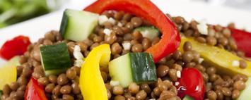 Simple Summer Lentil Salad Makes 4-5 Servings 1 cup of dry lentils (green French lentils hold their shape best) 1 large bell pepper (any color); washed, seeded and cut into small cubes 1 large