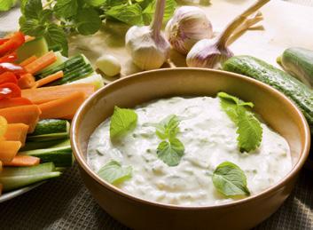 Cucumber and Yogurt Dip Makes 8 Servings 1 medium unpeeled cucumber, seeded and diced 4-5 medium green onions, finely chopped ½ cup fat-free plain yogurt ⅓ cup light