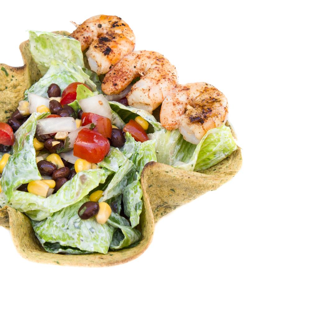 On Our Plate: Salads Taco Salad -inch corn or flour tortillas generous handfuls salad greens Creamy Cilantro Dressing (recipe this page) Black Bean and Corn Salsa (recipe this page) protein of