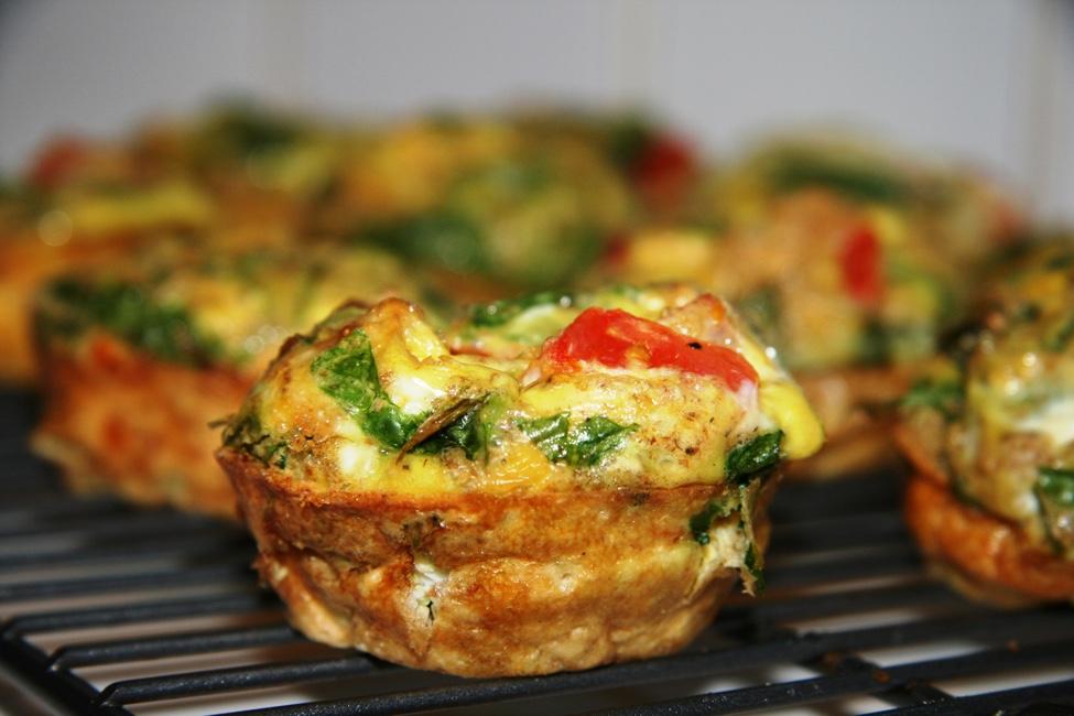 Scrambled Egg Muffins Makes 12 muffins Prep time: 15 minutes Cook time: 30 minutes *easily made gluten free Make a big batch of these muffins to enjoy as quick on the go breakfasts or snacks