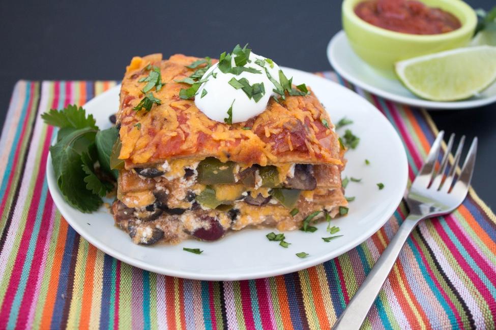 Mexican Lasagna Serves 8 to 10 Prep time: 10 minutes Cook time: 20 minutes *gluten free with GF certified tortillas This simple recipe is perfect to make on a Sunday and enjoy throughout the week.
