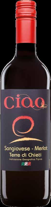 Ciao Typically Italian, with a nice meaning and taste, easy to pronounce and drink, known worldwide... CIAO... our brand! Secco Rosso Obtained from Sangiovese and Merlot grapes.