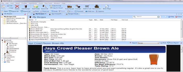 Brew day features The BeerSmith cloud, finding and sharing recipes BeerSmith mobile
