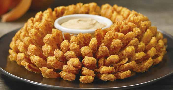 bloomin onion AUSSIE-TIZERS SIGNATURE STARTERS. PERFECT FOR SHARING. S BLOOMIN' ONION Our special onion is hand-carved, cooked until golden and ready to dip into our spicy signature bloom sauce. 8.