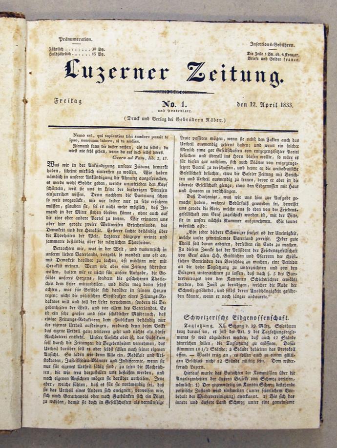 LZ Media 1833 First edition of the Luzerner Zeitung 1991 Vaterland and Luzerner Tagblatt become Luzerner Zeitung 1996 Luzerner Zeitung and Luzerner Neuste Nachrichten become