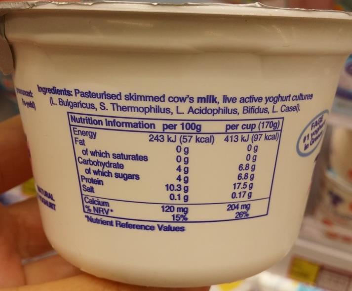 Yoghurt Most yoghurts contain a significant level of