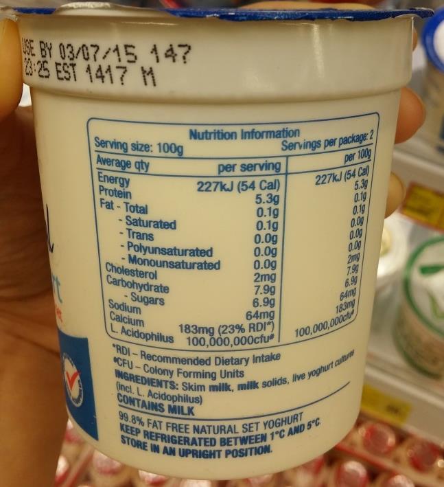 Example of foods with probiotics Ingredients: Skim milk, milk solids, live yoghurt cultures