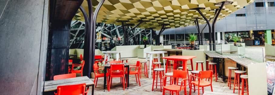 The burger bar. Facing the big screen, the Burger Bar is located in the heart of Federation Square.