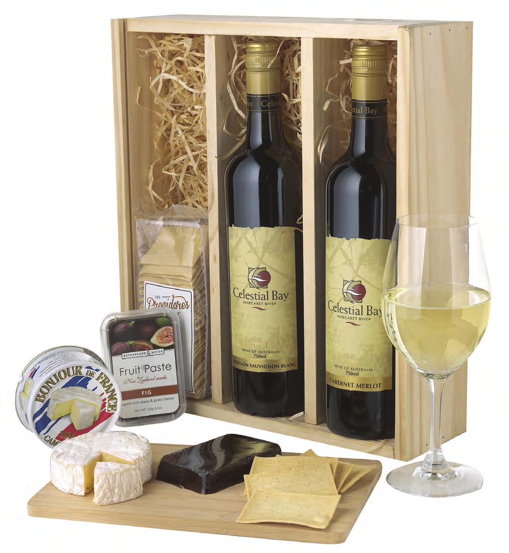Uniquely Yours Wine & Cheese Lovers Celestial Bay Semillion Sauvignon Blanc 2013 Celestial Bay Cabernet Merlot 2012 Rutherford & Meyer Fruit Paste 120g Bonjour de France Camembert cheese Providores