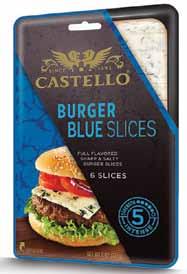 50 lb Castello Blue Cheese Pre-cut 1/6 lb 07221006598 30472 0.75 lb Castello Fontina Pre-cut Wedge 1/11 lb 07221051878 30914 0.50 lb Castello Blue Burger Slices 10/5.3 oz 09393601867 224126 6.