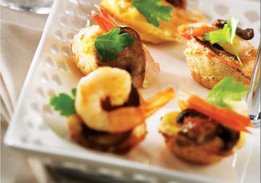 Seafood Tartlet Preparation time: 25 minutes Cooking time: 15 minutes Yield: 30 Mini Tartlets 1 package puff pastry thawed (2 sheets) 1/4 pound fresh mushrooms sliced 1 tablespoons butter 2 eggs