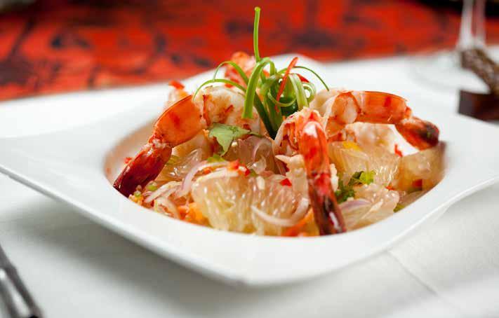 14 Please indicate spice level: mild ~ medium ~ hot Pomelo & tiger prawn salad Poached tiger prawns, pomelo, dried shrimps, chillies, carrots and tossed with
