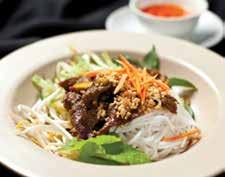 Garnished with mint leaves, crushed peanuts and served with traditional Vietnamese sauce.
