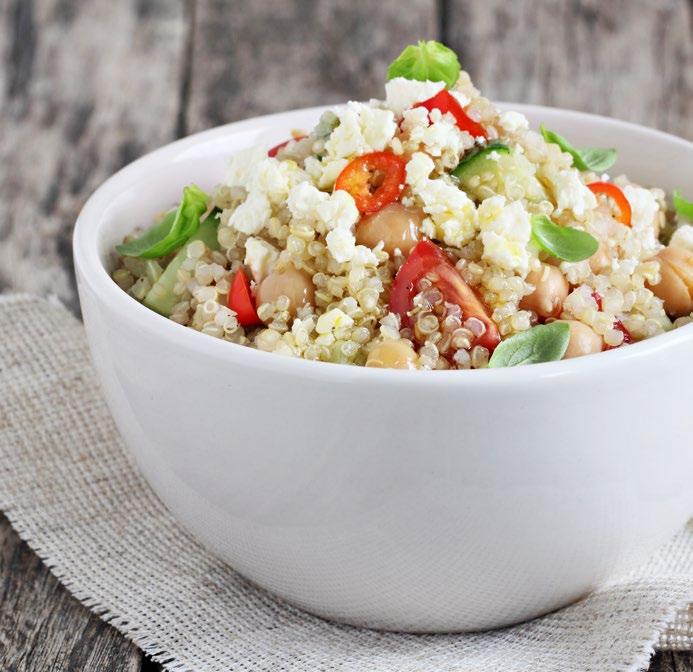 Zesty Quinoa Salad 1 cup quinoa 2 cups water ¼ cup oil 2 limes, juiced 2 teaspoons ground cumin 1 teaspoon salt ½ teaspoon red pepper flakes, or more to taste 1 ½ cups halved cherry tomatoes 5 green