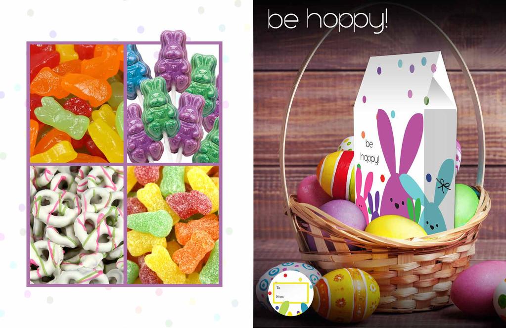 1614 $10.00 JuJu Bunnies/Be Hoppy Gift Box - 8 oz. Gomitas en forma de conejitos Deliciously sweet chewy jujus in assorted fruit flavors. 8 oz. Gift boxed. Ready to give. 6209 $10.