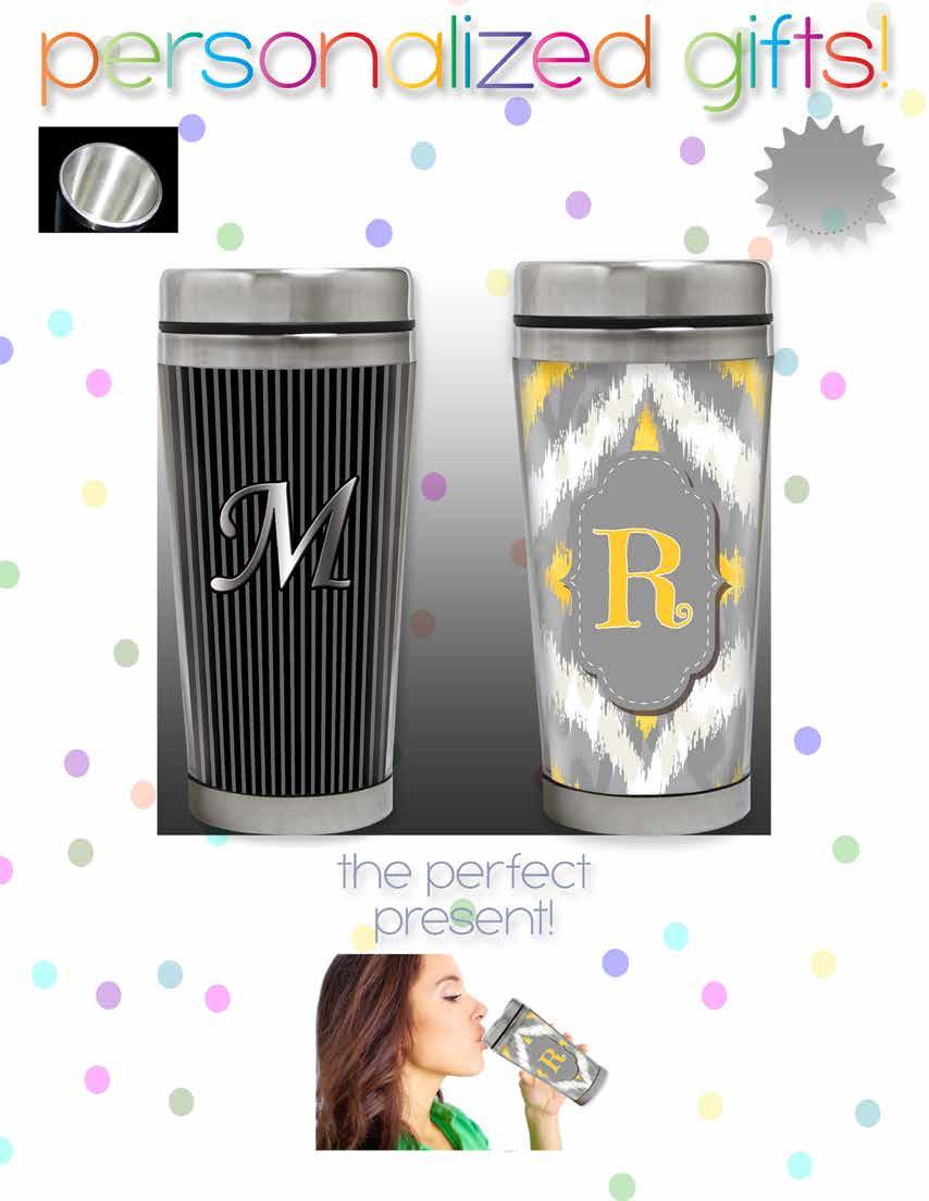 Make it personal with this customizable travel mug. Choose your design, then choose the initial you would like featured. All designs are $20.00 and come in a stainless steel mug. Your Initial $20.