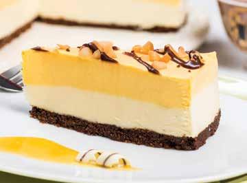 CODE 164329 MANGO & MACADAMIA Twin layers of vanilla bean cheesecake and macadamia