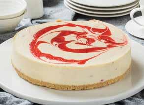 cheesecake finished with a raspberry coulis swirl.