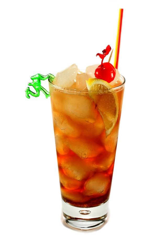 LONG ISLAND ICE TEA Full recipe half the alcohol for training purposes 15ml Gin 15ml Vodka 15ml Tequila 15ml Bacardi 15ml Triple Sec or Cointreau 15ml Lime Squeeze 15ml Lemon Squeeze Top with cola