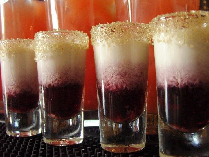 2 standard drinks JAM DONUT SHOTS Full recipe half the alcohol for training purposes ½ Chambord ½ Baileys Sugar Syrup / red cordial