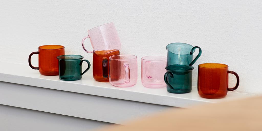 KITCHEN BOROSILICATE CUP & MUG 9 Colour Aqua / Cup Amber / Mug Pink / Mug Size Cup / Ø8 x H6,5 cm, Mug / Ø8 x H8,5 cm
