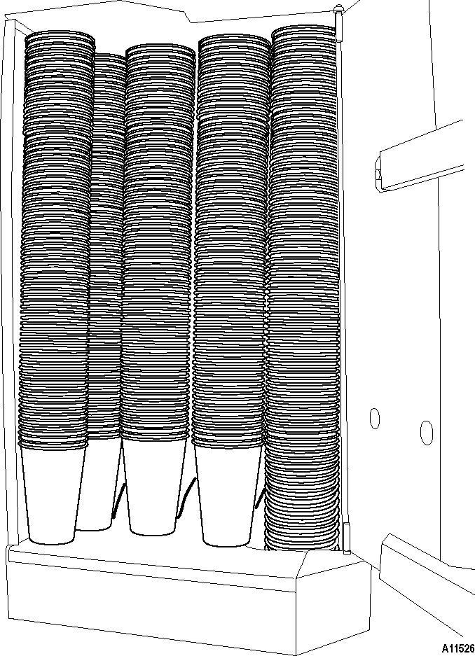 FILL CUP COMPARTMEN T Figure 9a. Cup Spirals Figure 9b. Cup Stacks Figure 9c. Keypad Cup Test 1. Check that the top and bottom spirals are aligned the same and have room for three (3) stacks of cups.