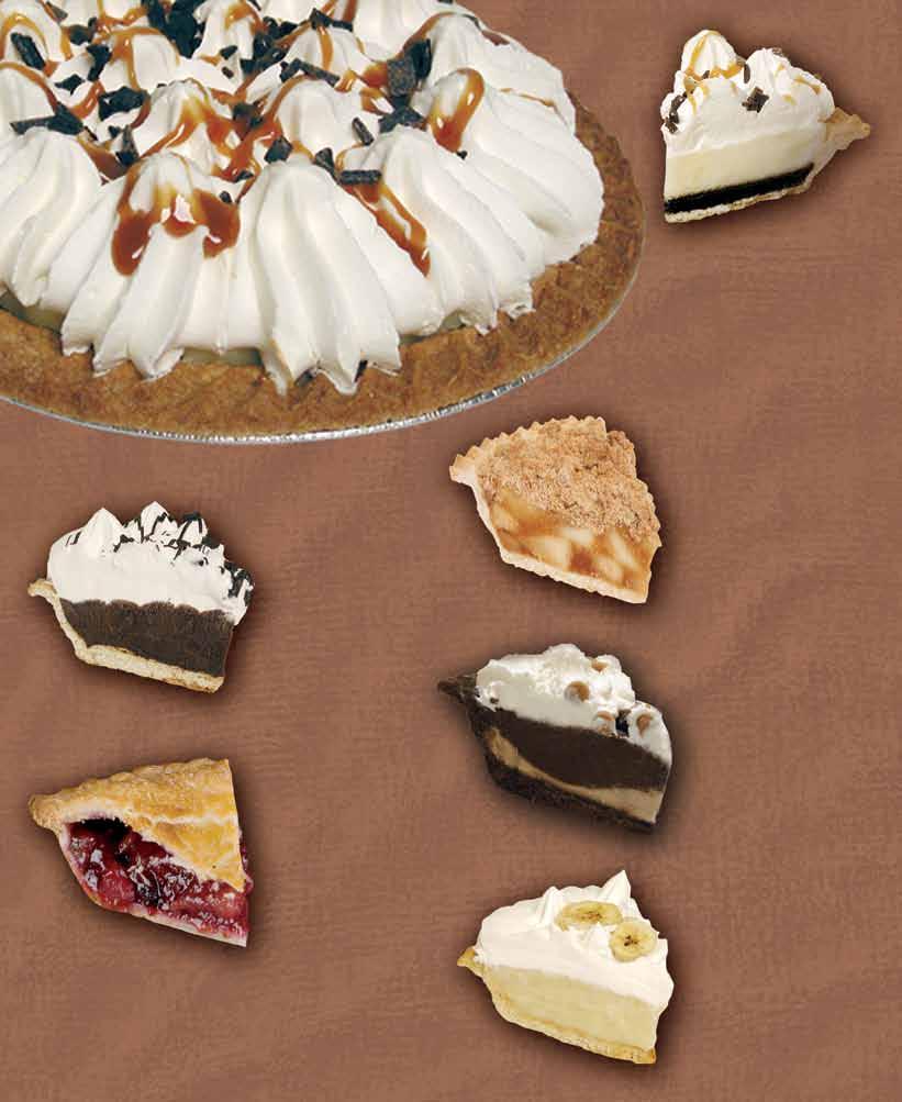 Grandma Corbi s Pies #760 Brownie Bottom (Fondo de Brownie) Shortbread crust with a layer of brownie, creamy French vanilla filling, covered with whipped cream, garnished with caramel drizzle and