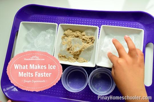 Three bowls with ice Timer Sand Salt Labels 1. Fill each bowl with ice cubes. 2. Label first bowl ice, second bowl sand and third bowl salt. 3. Pour sand on top of the ice in bowl two. 4.