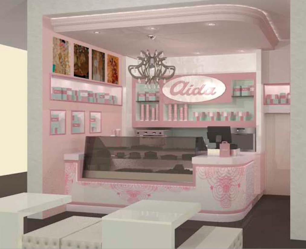 AIDA PINK SHOP Size: 6-15 sqm Employees : 1-2 staff Location: public facilities and highly frequented areas like airports, on busy streets, malls, train-stations, hospitals, bookstores, hotels