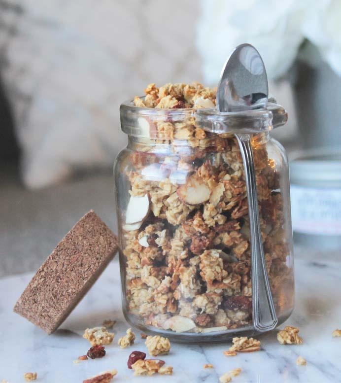 Protein Granola Top your morning oatmeal with this delicious & crunchy Protein Granola. Accompany with low-fat yogurt, or nibble on by itself for a satisfying snack!