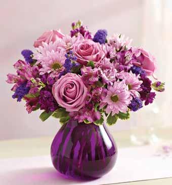 CORE 2015 Call us at 1-800-BloomNet (1-800-256-6663) BloomNet 7" H Purple Glass Vase Each 1 1 1 - Codified Roses Lavender 50 cm Rose Lavender 50cm Stem 2 4 6 Daisy Pom Lavender Cushion Pom Lavender