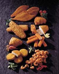 Battered and Breaded Products Coated by starchy material dictates the cooking and quality: Battered/breaded fillets Fish