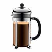 Chambord Coffee Press No paper filter Stainless steel body Stainless steel plunger Special safety lid BPA-free Made in Europe Dishwasher safe Use wood/plastic spoon* No