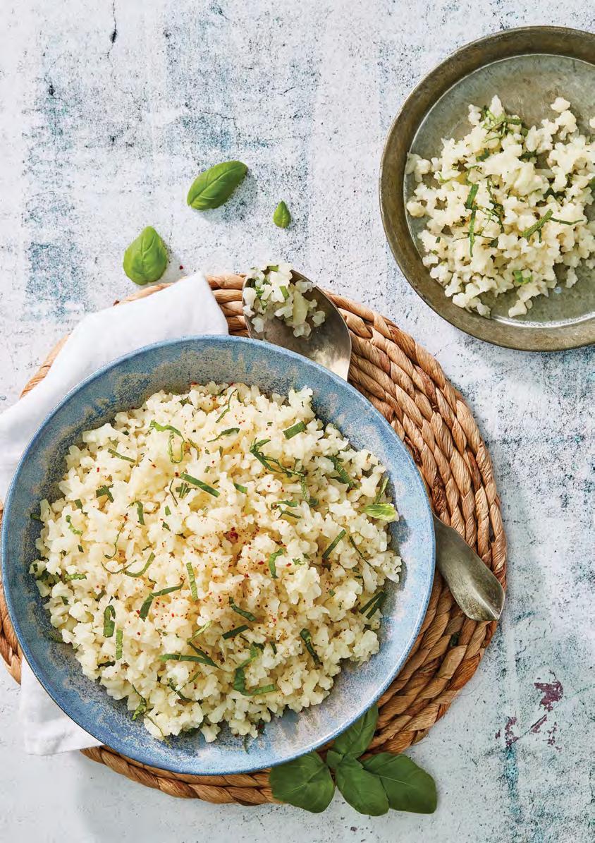 Riced cauliflower Cauliflower makes a fantastic substitute for rice: great versatility healthy ingredient alternative source of fibre low carbohydrate no artifical colours or flavours no