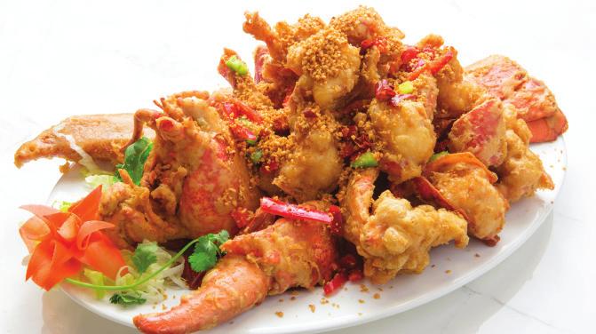 龍蝦 LOBSTER Fried with Spicy Garlic Lobster 薑 蔥 X O 醬 避風塘 蒸蒜茸 上特 湯 色 GINGER AND SCALLION