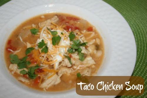 Taco Chicken Soup 2 to 3 boneless chicken breasts frozen 2 cans of white beans (I used great northern, and mine were from the freezer -place them in frozen) 1/2 onion chopped (this was also already