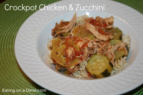 Crockpot Chicken and Zucchini 3 boneless skinless chicken breasts 1 onion cut into chunks 1 can of dice tomatoes 1 can of water 1 tablespoon of Italian Seasoning Salt and pepper - Garlic Salt (to