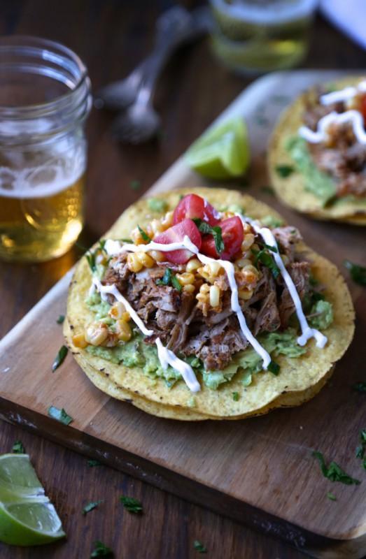 Slow Cooker Spiced Baby Back Rib Tostadas with Corn Relish & Crema Yield: Serves 4 Prep Time: 20 minutes Cook Time: 8 hours Ingredients: for the baby back spiced ribs: 1