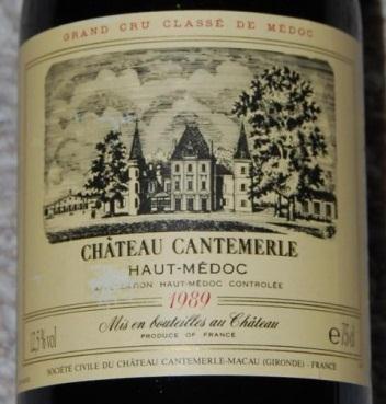 Château Cantemerle 1989 Medoc, France This wine has 12.5 % vol. and Frank got it for $30, it sells now for $139. This unique soil and microclimate are reflected in the wine's personality.