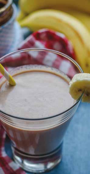 CHOCOLATE BANANA SMOOTHIE Preparation Time: 5 minutes SERVES 2 Ingredients 300ml full-fat milk 1 Tbsp. chocolate spread (15g) 1 medium banana, peeled and frozen (100g) 2 Tbsp.