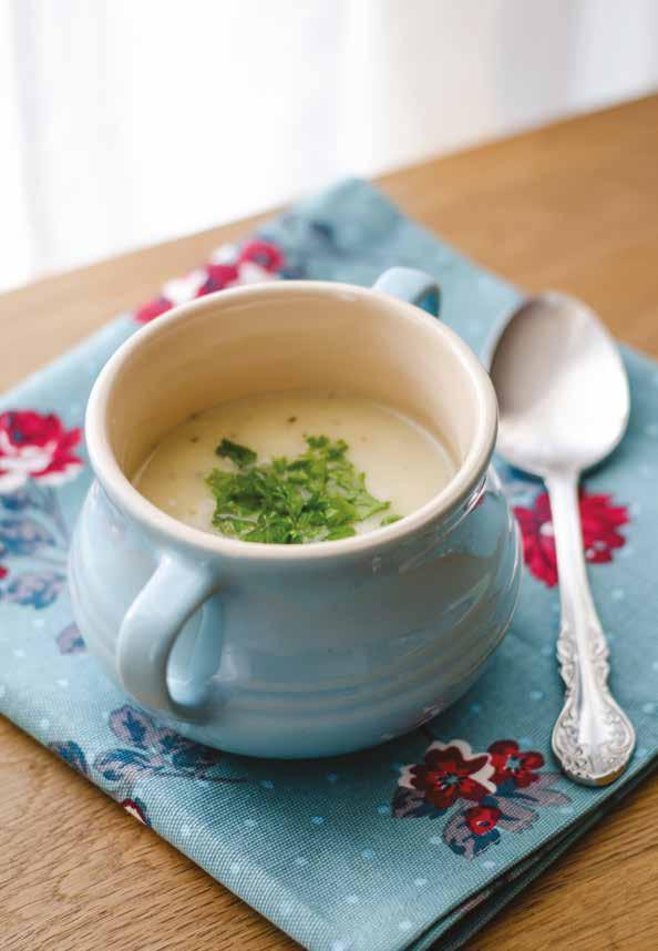 CREAM OF CHICKEN SOUP This smooth, mild soup provides a nourishing protein kick Preparation Time: 10 minutes Cooking Time: 40 minutes SERVES 4 Ingredients 2 Tbsp.