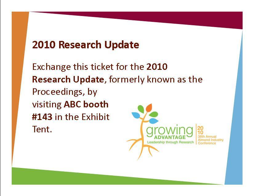 Research Update Turn in your 2010 Research Update ticket at the