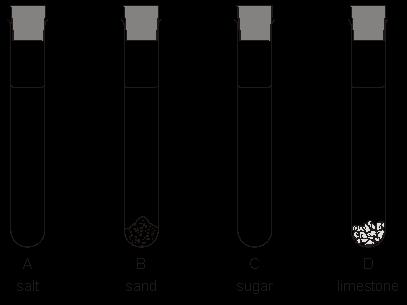(b) Reshma put 10 cm 3 of water and 2 g of a different solid into each of four test-tubes.