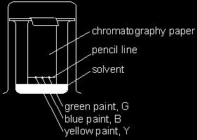 ... She then uses chromatography to investigate the paints. (b) Only one of the solvents in the table will make all three paints move up the chromatography paper. Which solvent is this?