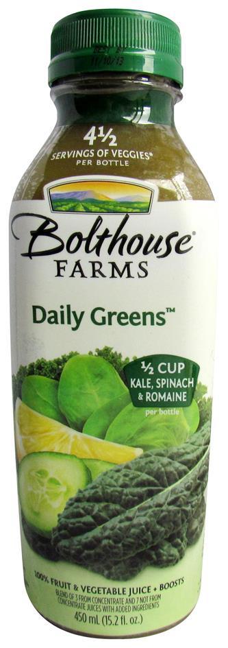 Bolthouse Farms Daily Greens 100% Fruit & Vegetable Juice + Boost Bolthouse Farms United States Juice & Juice Drinks Event Date: Jan 2013 Price: US 2.99 EURO 2.